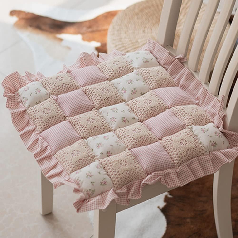Patchwork ruffled chair cushion