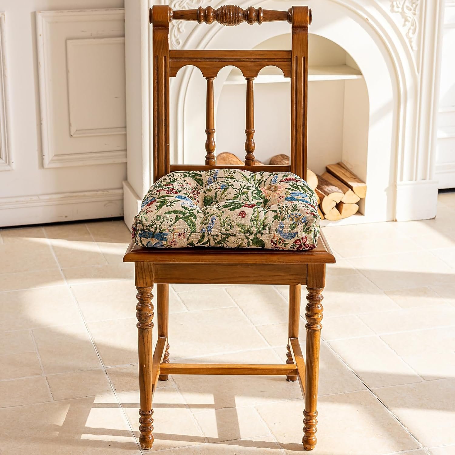 Floral print chair cushions soft seat pads with ties - Image 2