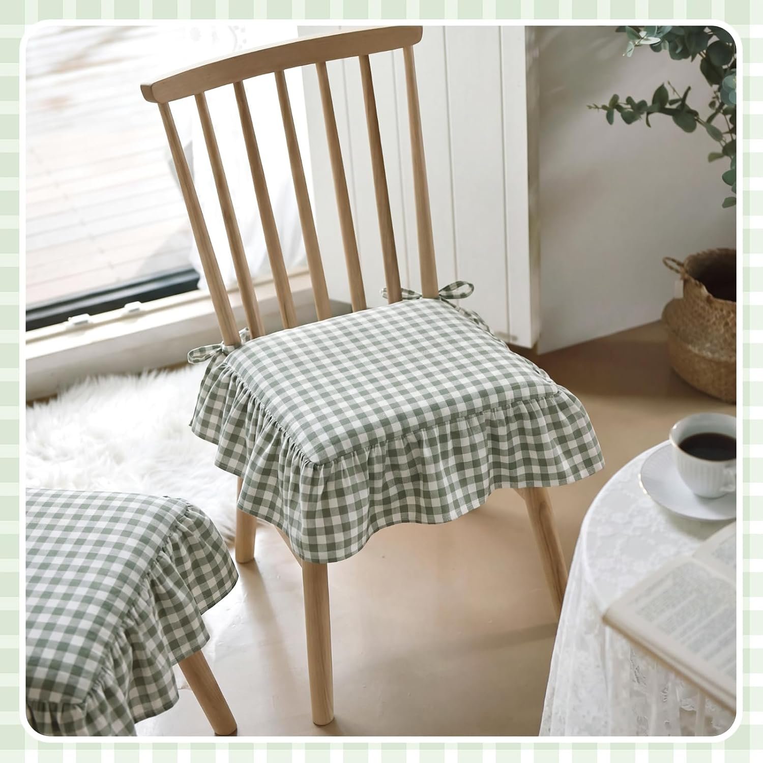 Ruffled chair cushions cotton seat pads with ties