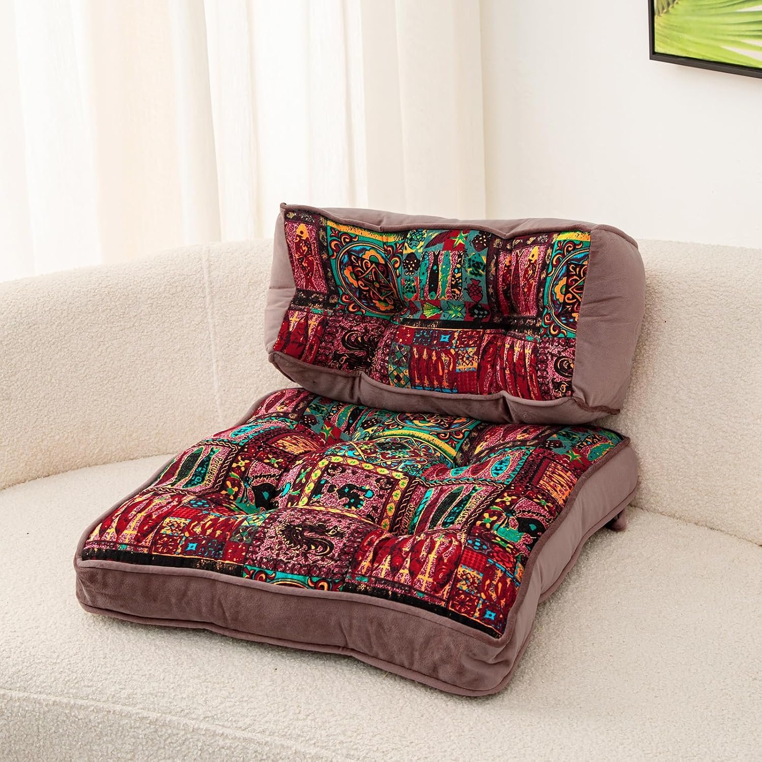 Velvet chair seat cushions printed soft chair pads with ties