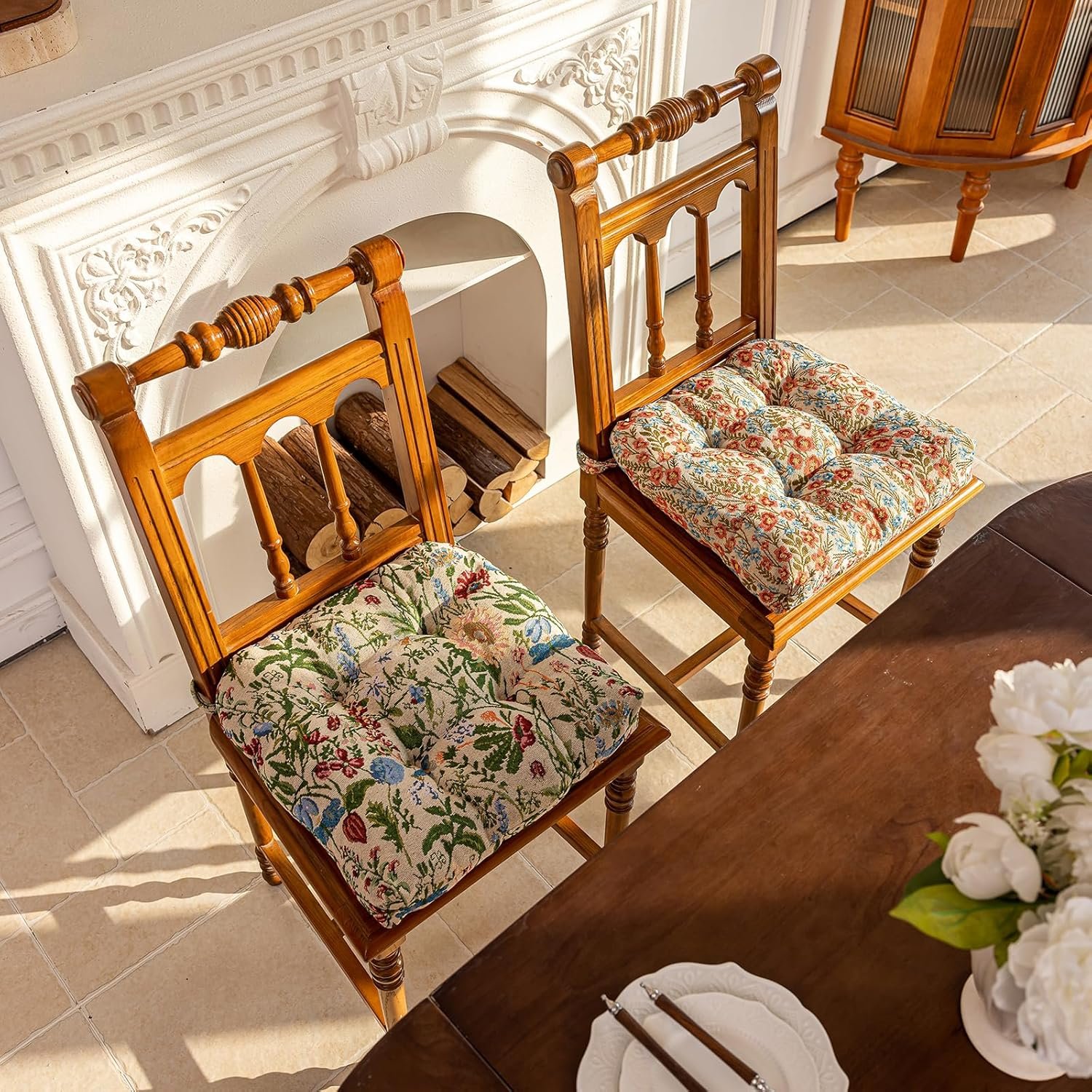 Floral print chair cushions soft seat pads with ties