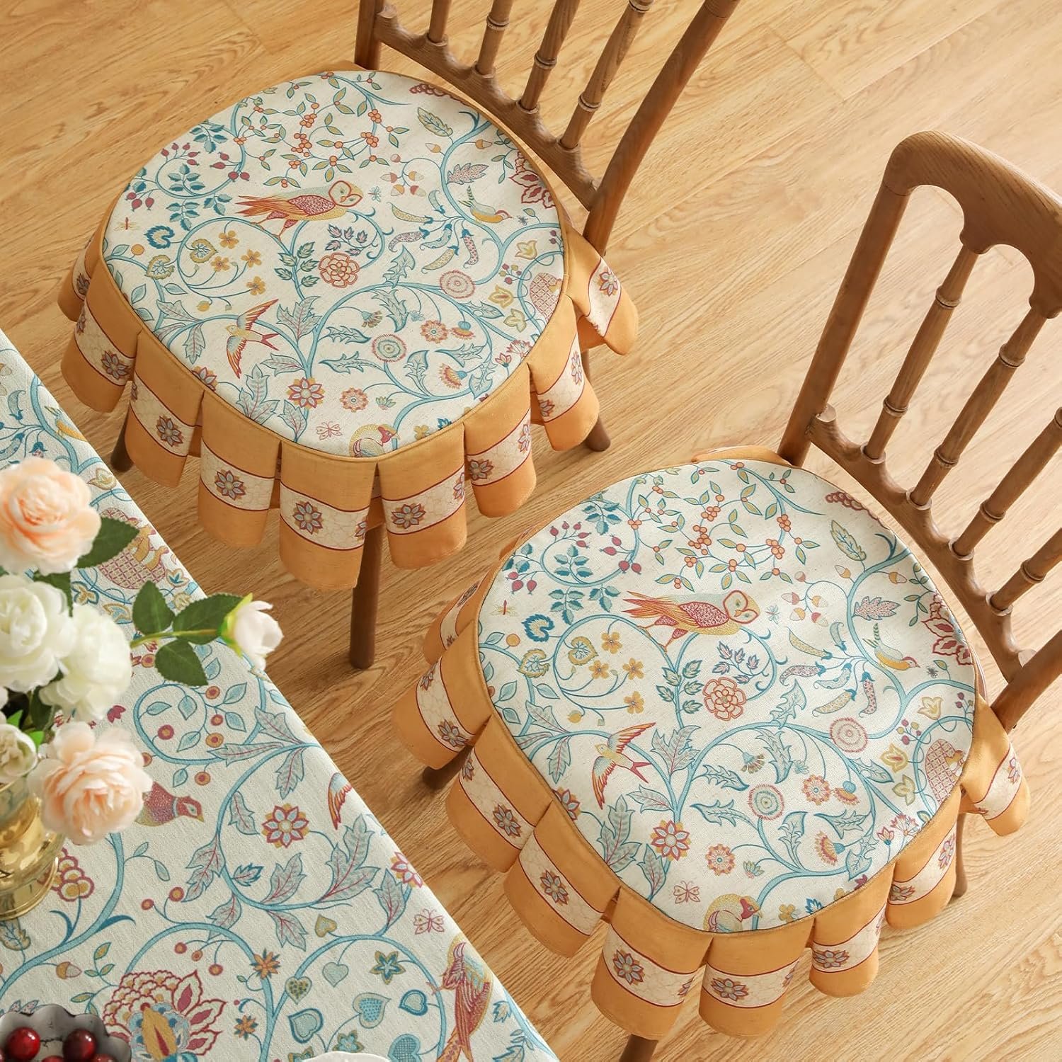 Chair cushions ruffled floral seat pads with ties - Image 2
