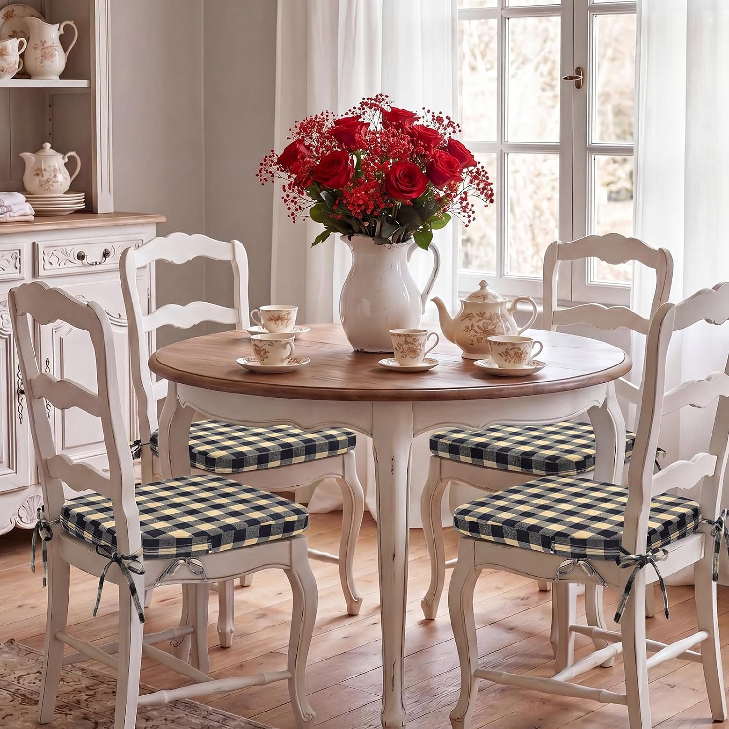 Checkered chair cushions non slip seat pads