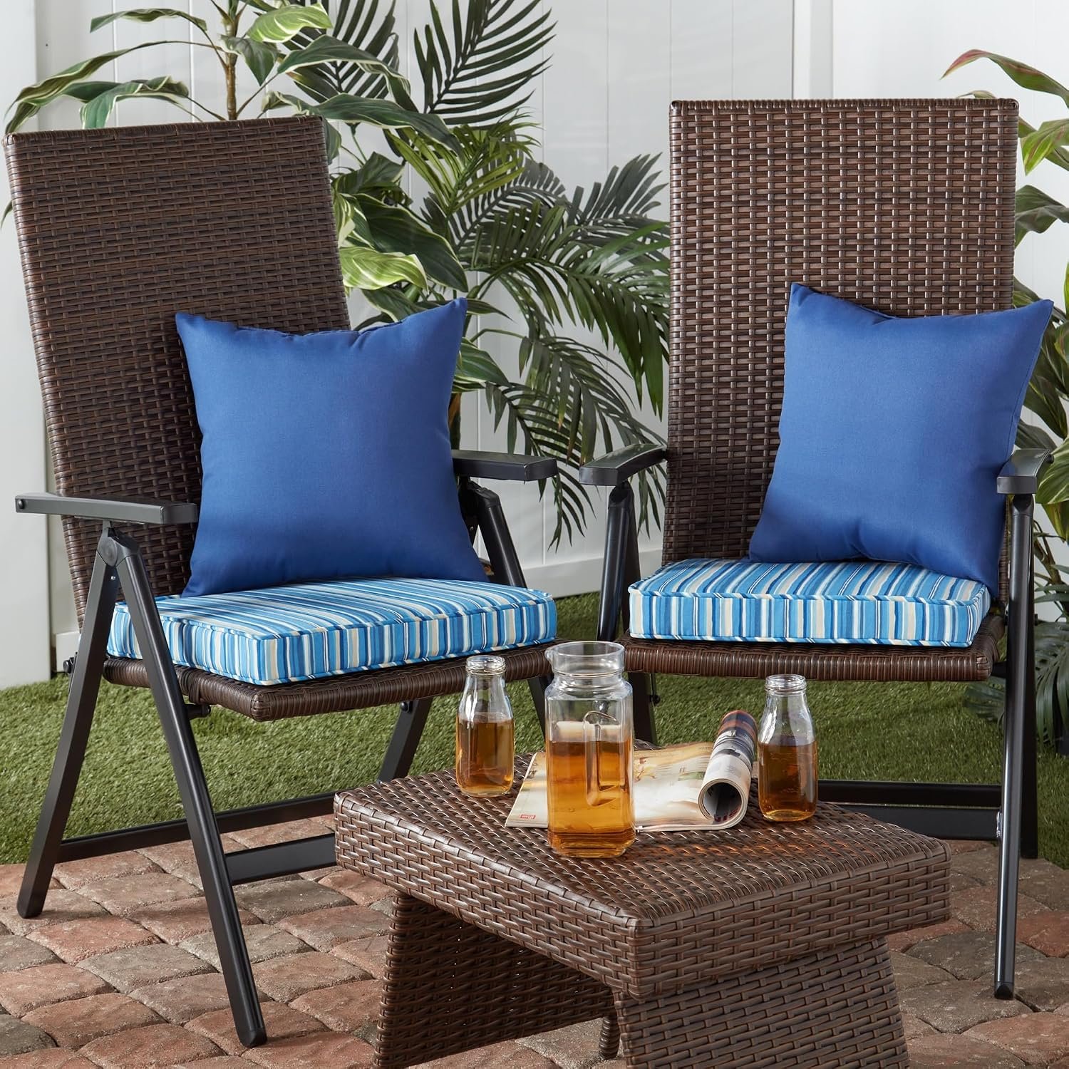 Patio chair cushions fiber filled reversible seat pads with ties - Image 2