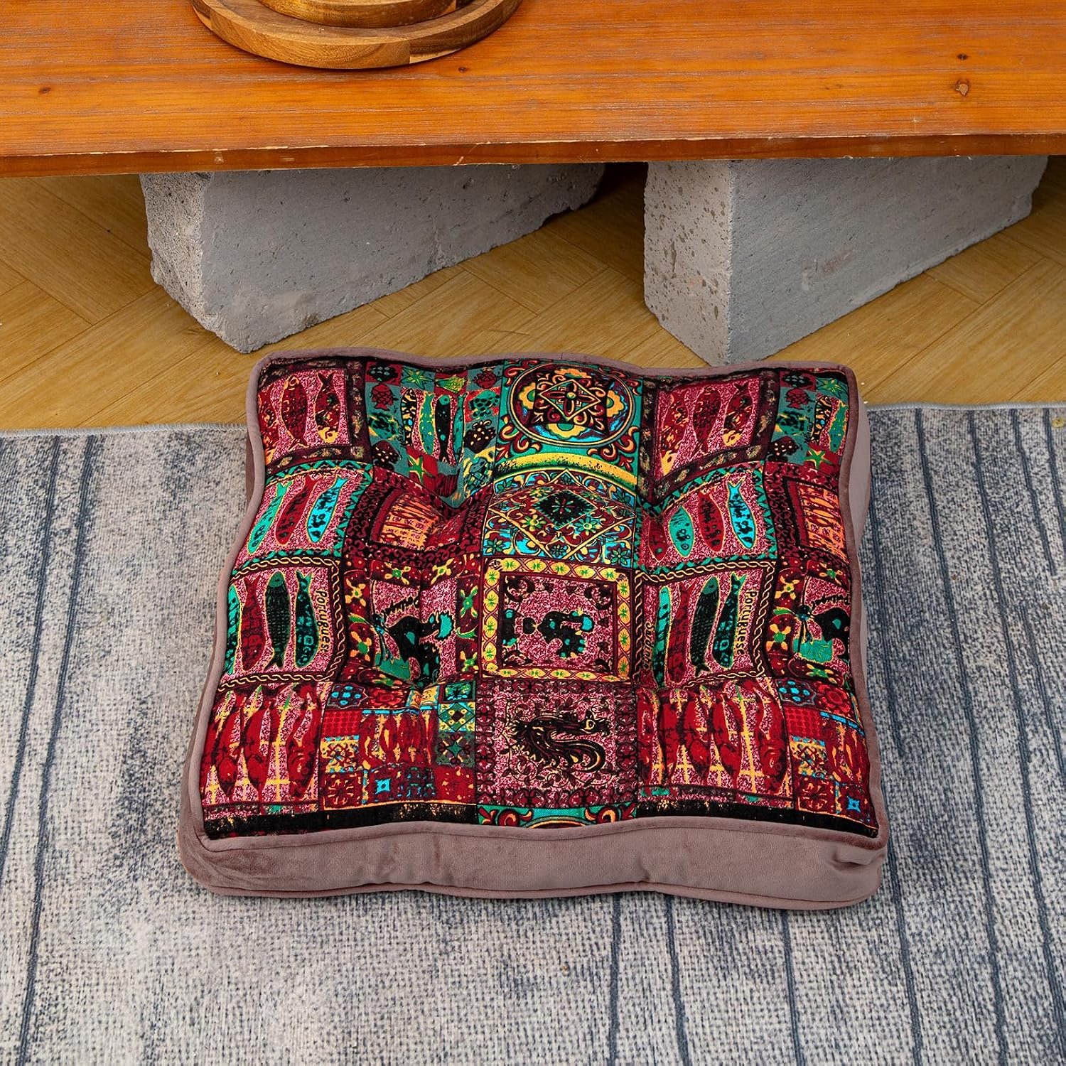 Velvet chair seat cushions printed soft chair pads with ties - Image 2